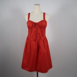 Band Crush Red Corset Style Dress Lace Trim Sweetheart Neckline Smocked Back